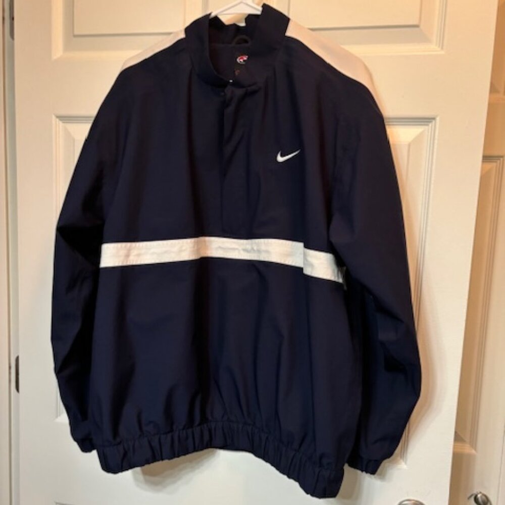 Nike Fit Men's Golf Jacket EUC Navy White Stripe 1/4 Zip Lightweight Large